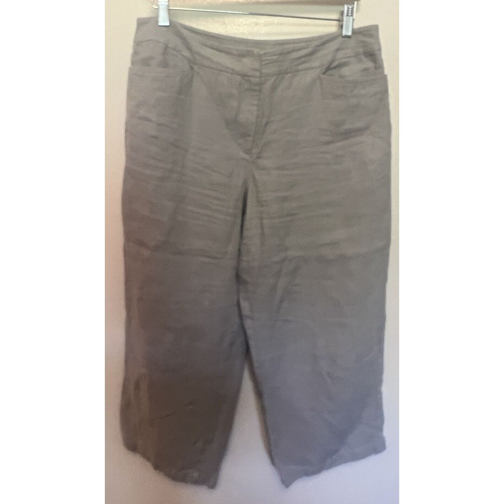 Eileen Fisher Linen Cropped Pants Womens Sz M Tan Wide Leg Relaxed Fit Lagenlook
